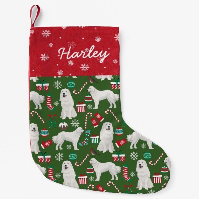 Great Pyrenees Dog Christmas custom name Small Christmas Stocking (Front)