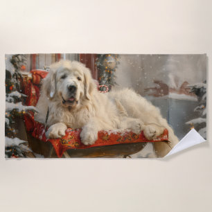 Great Pyrenees Dog Christmas Festive Beach Towel