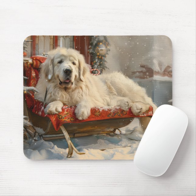 Great Pyrenees Dog Christmas Festive Mouse Pad (With Mouse)