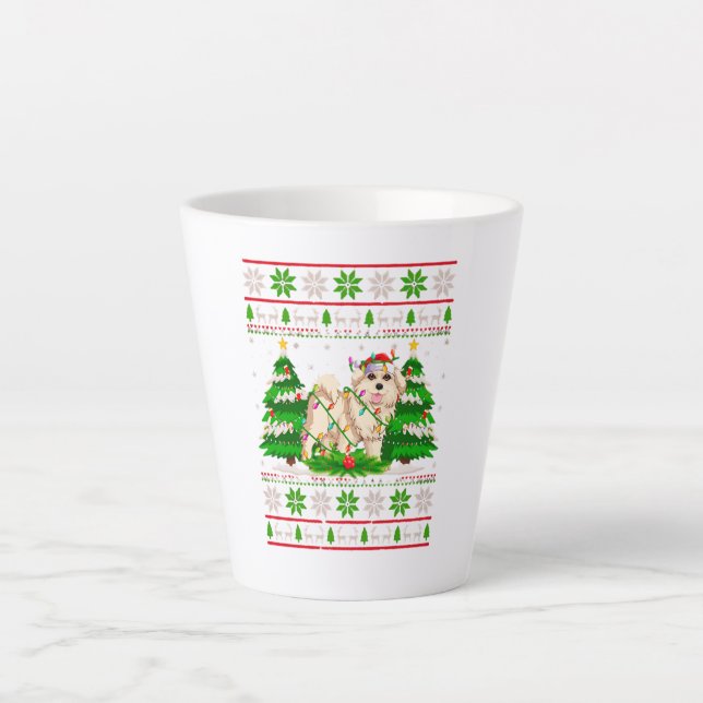 Great Pyrenees Dog Christmas Tree Lights Latte Mug (Front)