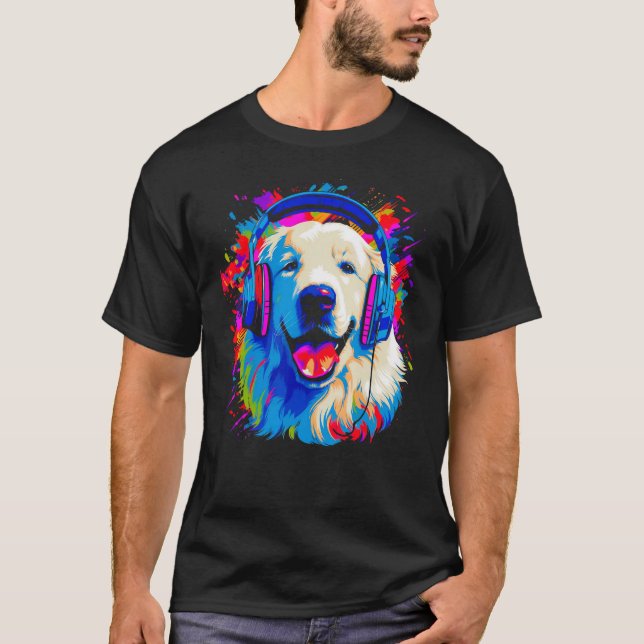 Great Pyrenees Dog DJ Music T-Shirt (Front)