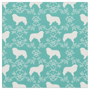 Great Pyrenees dog floral silhouette turquoise Fabric