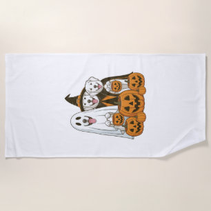Great Pyrenees Dog Ghost Witch Halloween Matching  Beach Towel