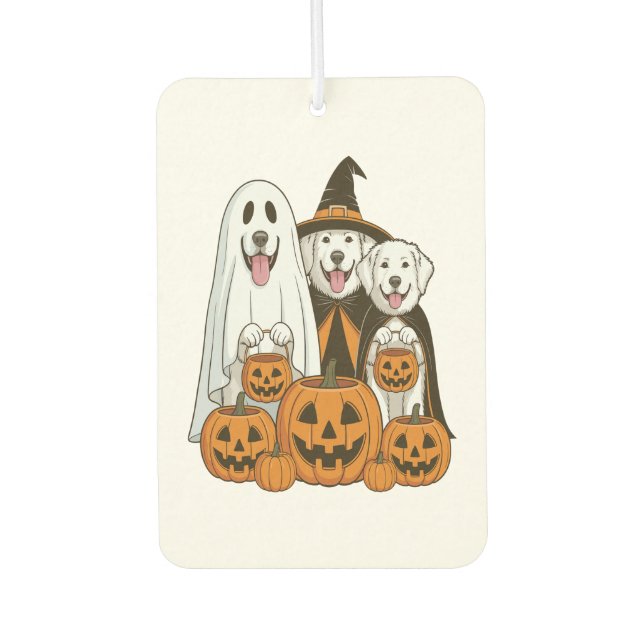 Great Pyrenees Dog Ghost Witch Halloween Matching  Car Air Freshener (Front)