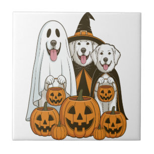 Great Pyrenees Dog Ghost Witch Halloween Matching Ceramic Tile