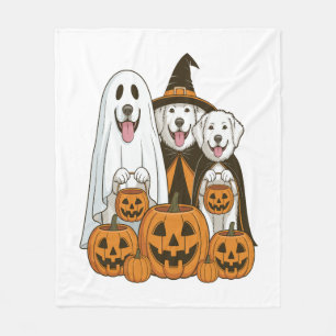 Great Pyrenees Dog Ghost Witch Halloween Matching Fleece Blanket