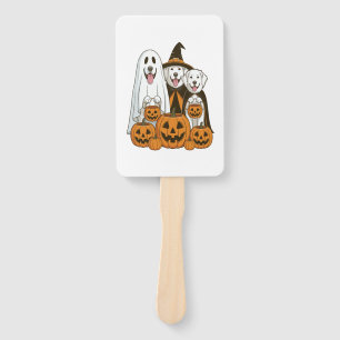 Great Pyrenees Dog Ghost Witch Halloween Matching Hand Fan