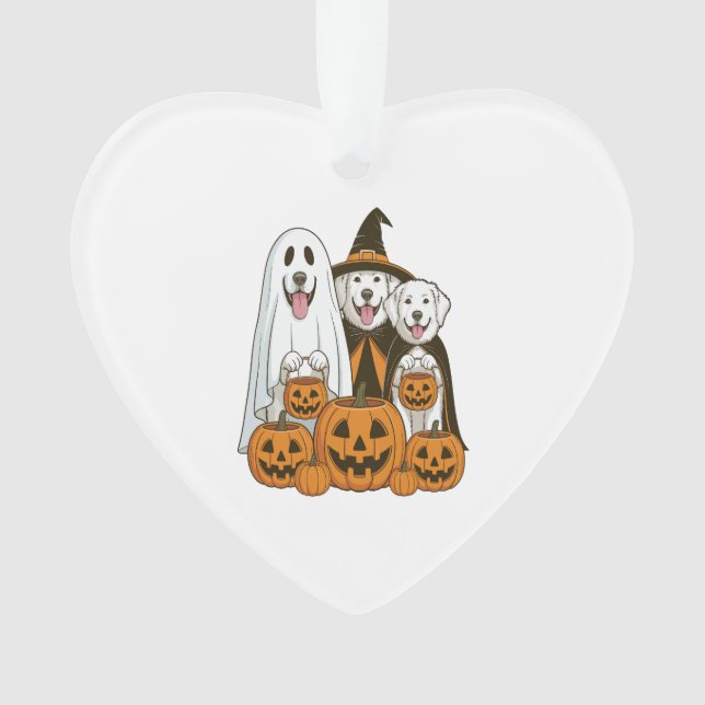 Great Pyrenees Dog Ghost Witch Halloween Matching  Ornament (Front)