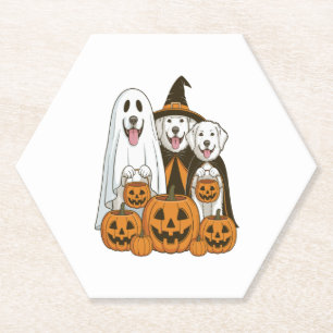 Great Pyrenees Dog Ghost Witch Halloween Matching Paper Coaster