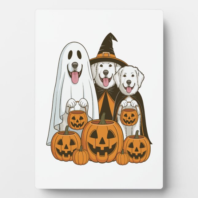 Great Pyrenees Dog Ghost Witch Halloween Matching  Plaque (Front)