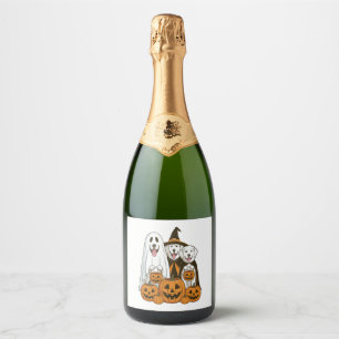 Great Pyrenees Dog Ghost Witch Halloween Matching Sparkling Wine Label