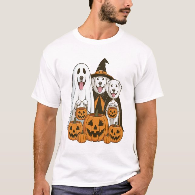 Great Pyrenees Dog Ghost Witch Halloween Matching  T-Shirt (Front)