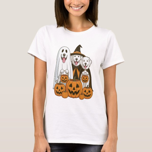 Great Pyrenees Dog Ghost Witch Halloween Matching  T-Shirt (Front)