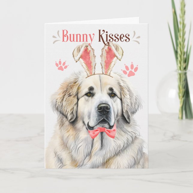 Great Pyrenees Dog in Bunny Ears for Easter Holiday Card (Front)