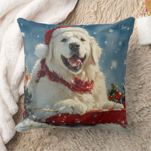Great Pyrenees Dog in Sledge Let it Snow Christmas Cushion