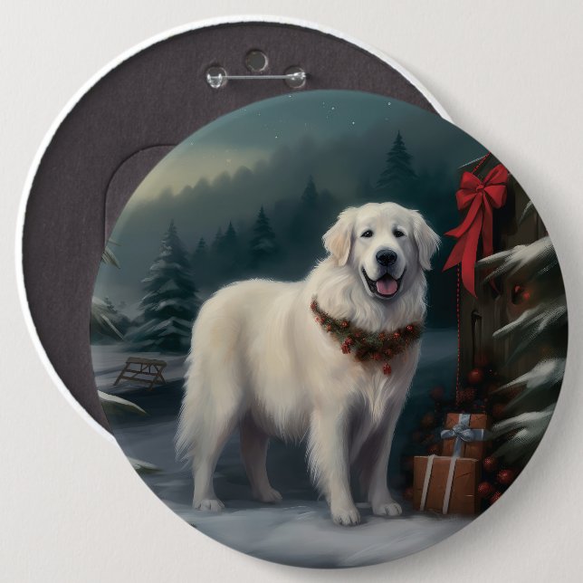 Great Pyrenees Dog in Snow Christmas 6 Cm Round Badge (Front & Back)