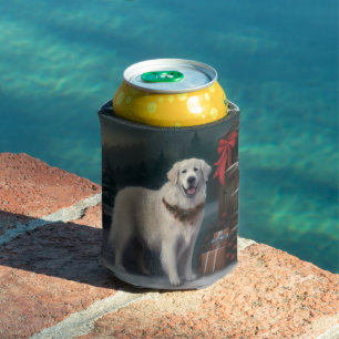 Great Pyrenees Dog in Snow Christmas Can Cooler