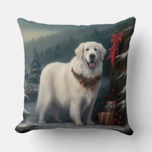 Great Pyrenees Dog in Snow Christmas Cushion