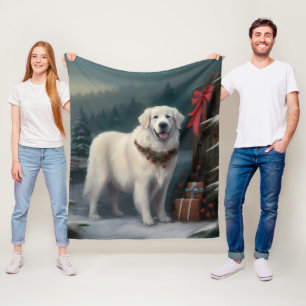 Great Pyrenees Dog in Snow Christmas Fleece Blanket