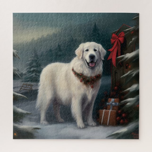 Great Pyrenees Dog in Snow Christmas Jigsaw Puzzle (Vertical)