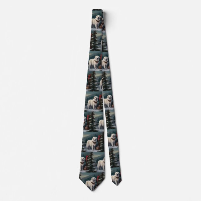 Great Pyrenees Dog in Snow Christmas Tie (Front)