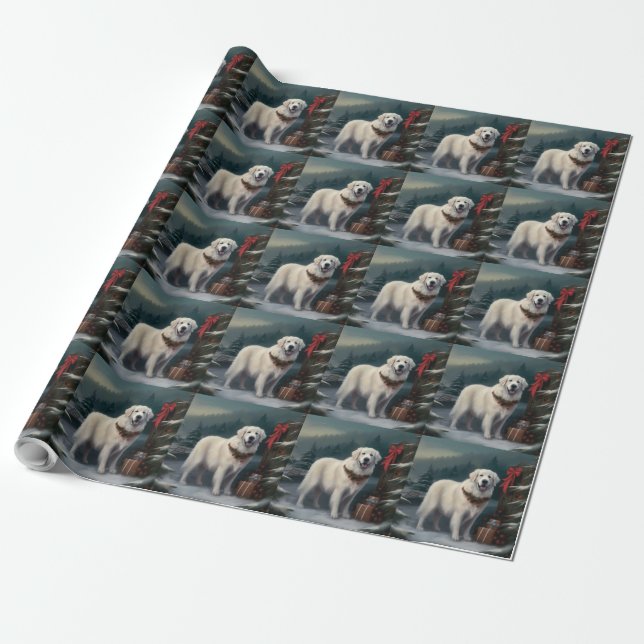 Great Pyrenees Dog in Snow Christmas Wrapping Paper (Unrolled)