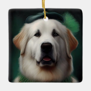 Great Pyrenees Dog in St. Patrick's Day Dress Ceramic Ornament