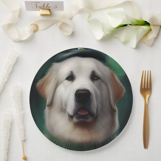 Great Pyrenees Dog in St. Patrick's Day Dress Paper Plate (Wedding)