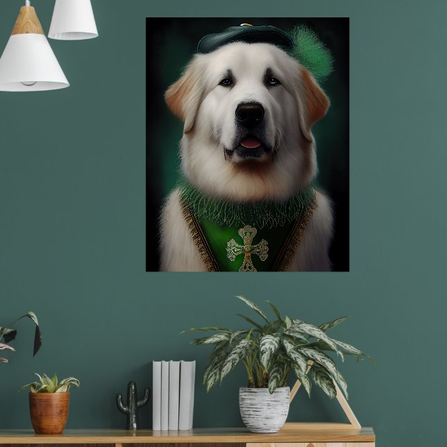 Great Pyrenees Dog in St. Patrick's Day Dress Poster (Living Room 1)