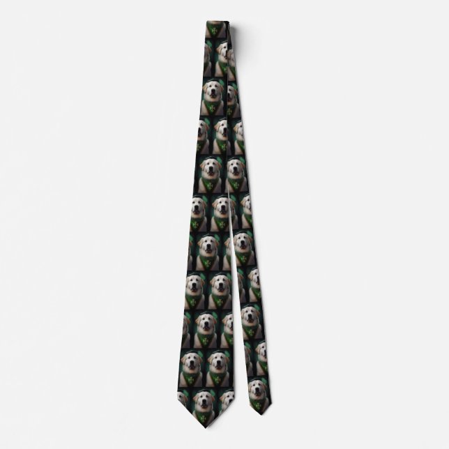 Great Pyrenees Dog in St. Patrick's Day Dress Tie (Front)