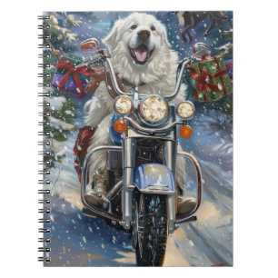 Great Pyrenees Dog Riding Motorcycle Christmas Notebook