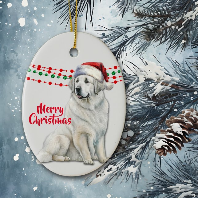 Great Pyrenees Dog Santa Hat Holiday Beads Ceramic Ornament (Creator Uploaded)