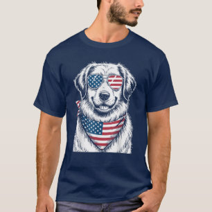 Great Pyrenees Dog USA Flag Sunglasses Patriotic T-Shirt