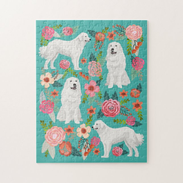 Great Pyrenees Dog Vintage Floral Jigsaw Puzzle (Vertical)
