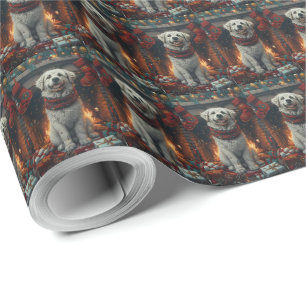Great Pyrenees Dog With Christmas Gifts Fireplace Wrapping Paper