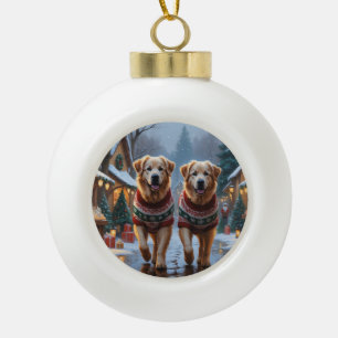Great Pyrenees Dogs Christmas Snow Holiday  Ceramic Ball Christmas Ornament