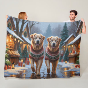 Great Pyrenees Dogs Christmas Snow Holiday Fleece Blanket