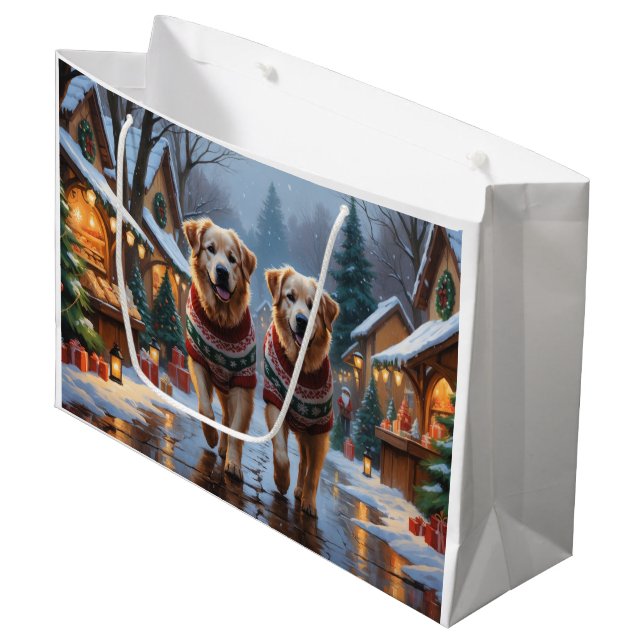 Great Pyrenees Dogs Christmas Snow Holiday  Large Gift Bag (Front Angled)