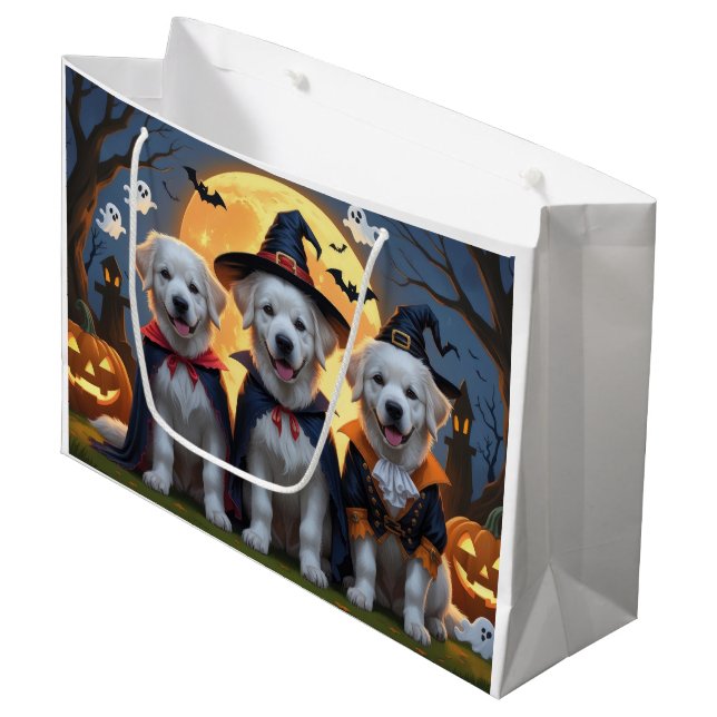 Great Pyrenees Dogs Pumpkin Halloween Funny  Large Gift Bag (Front Angled)