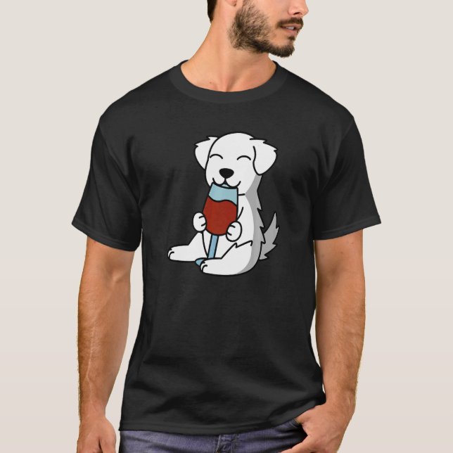 Great Pyrenees Drinking Wine Dog   T-Shirt (Front)