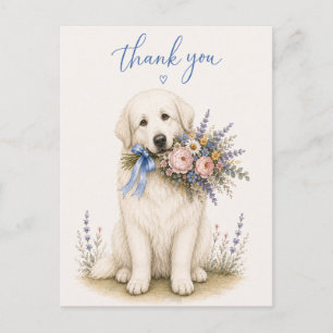 Great Pyrenees Flower Bouquet Thank You Postcard