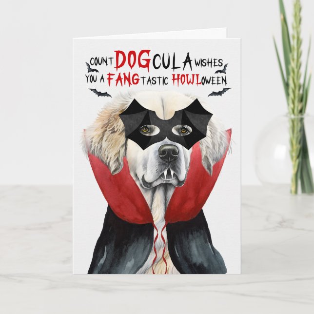 Great Pyrenees Funny Count DOGcula Halloween Holiday Card (Front)