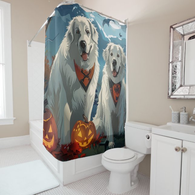 Great Pyrenees Halloween Spooky Shower Curtain (In Situ)