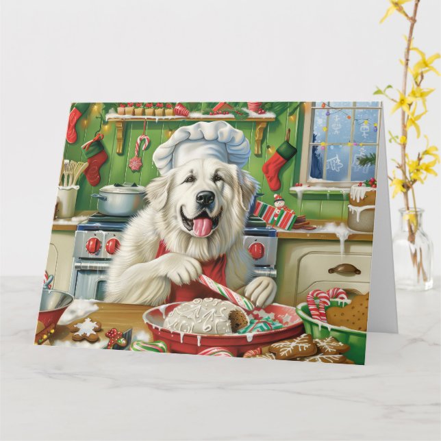 Great Pyrenees Holiday Baking: Festive Christmas Card (Yellow Flower)