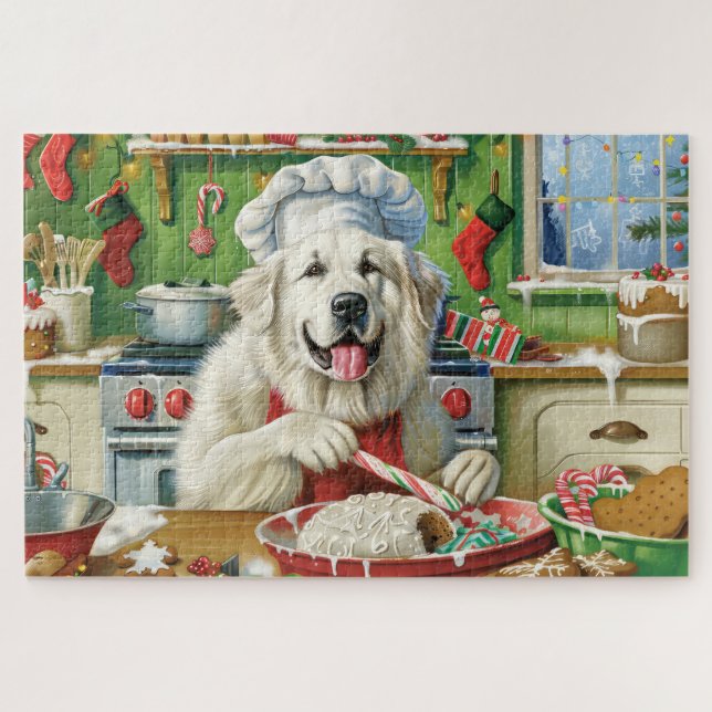 Great Pyrenees Holiday Baking: Festive Christmas Jigsaw Puzzle (Horizontal)