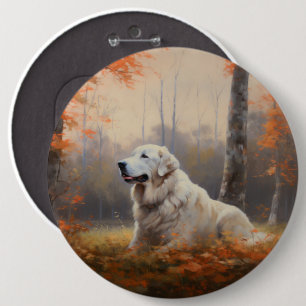 Great Pyrenees in Autumn Leaves Fall Inspire  6 Cm Round Badge