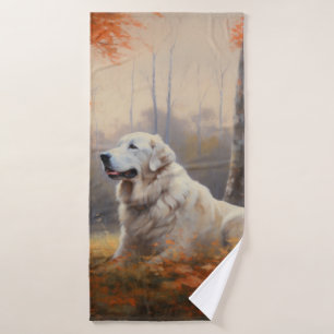 Great Pyrenees in Autumn Leaves Fall Inspire Bath Towel Set