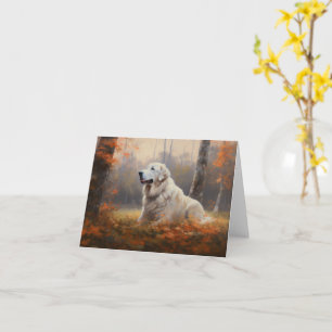 Great Pyrenees in Autumn Leaves Fall Inspire  Card