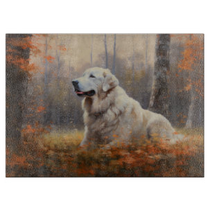Great Pyrenees in Autumn Leaves Fall Inspire Cutting Board