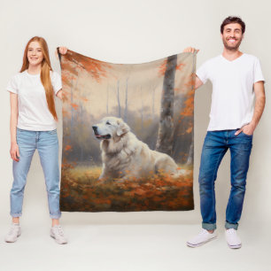 Great Pyrenees in Autumn Leaves Fall Inspire  Fleece Blanket